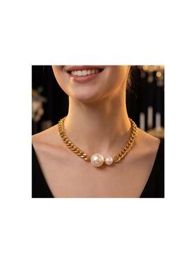 Gold Chain Pearl Accent Necklace - Women Jewelry
